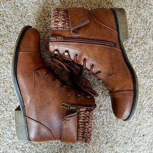 Brown genuine leather booties.
